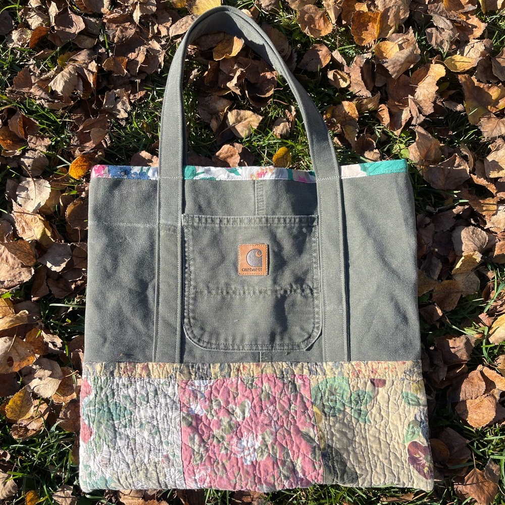 🍄SOLD🍄 Carhartt Gray and Floral Patchwork Tote